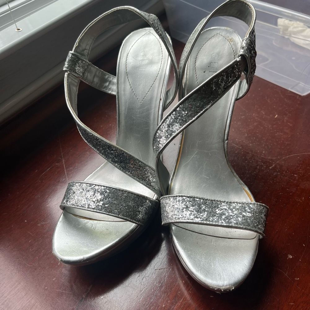 Guess Silver Stiletto Heels with Glittery Strap
